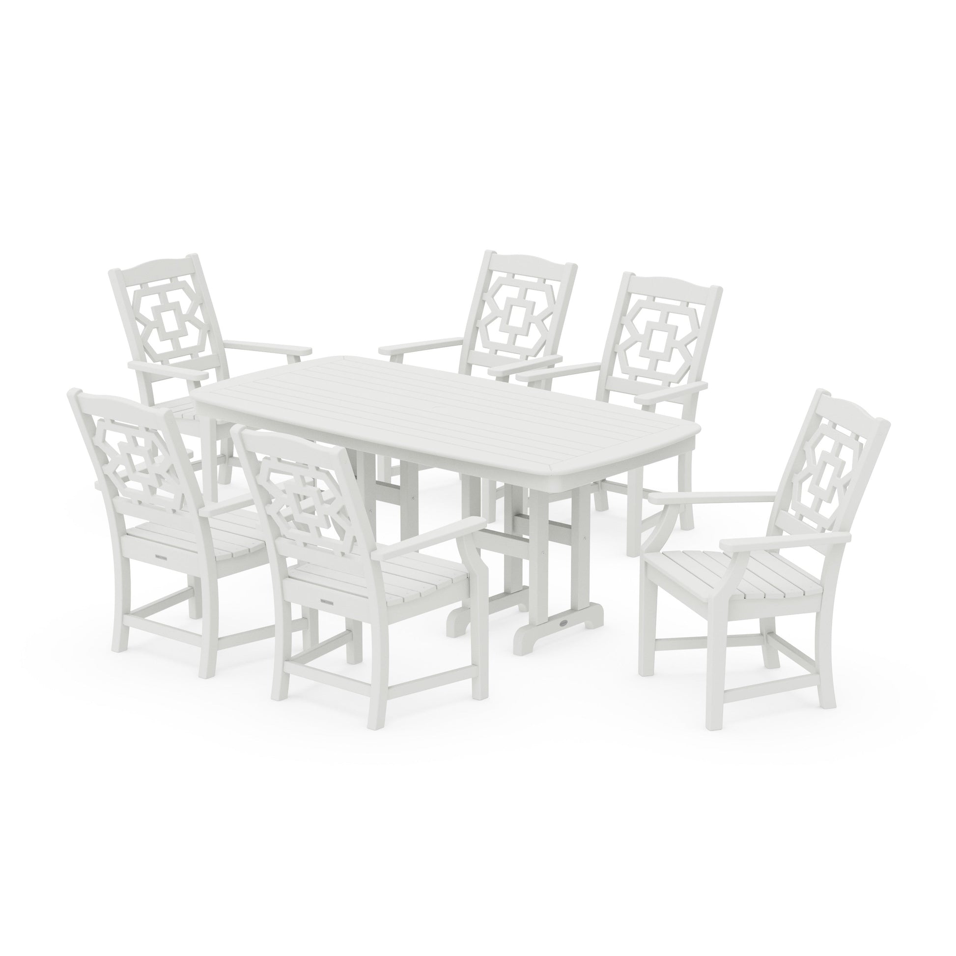POLYWOOD Chinoiserie Arm Chair 7-Piece Dining Set — Vintage White