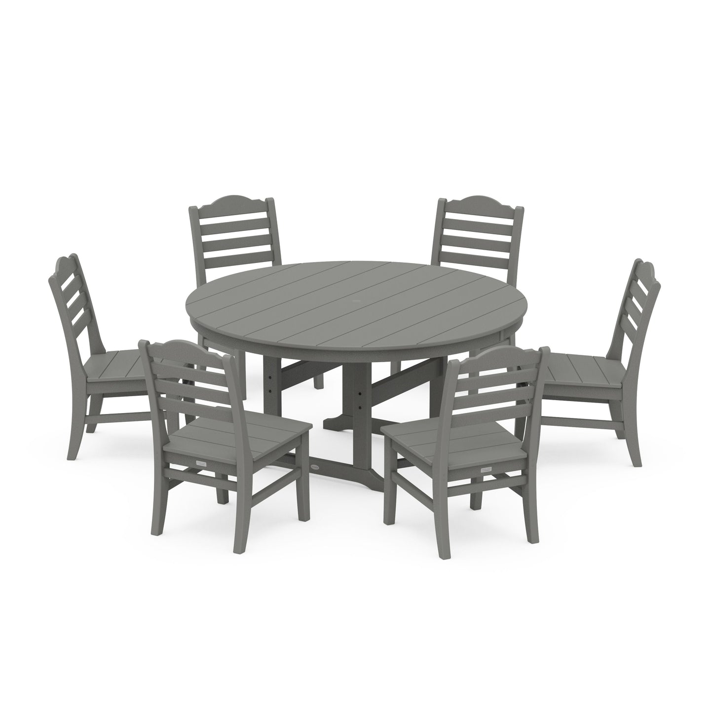 POLYWOOD Savannah 7-Piece Side Chair Round Farmhouse Dining Set — Slate Grey