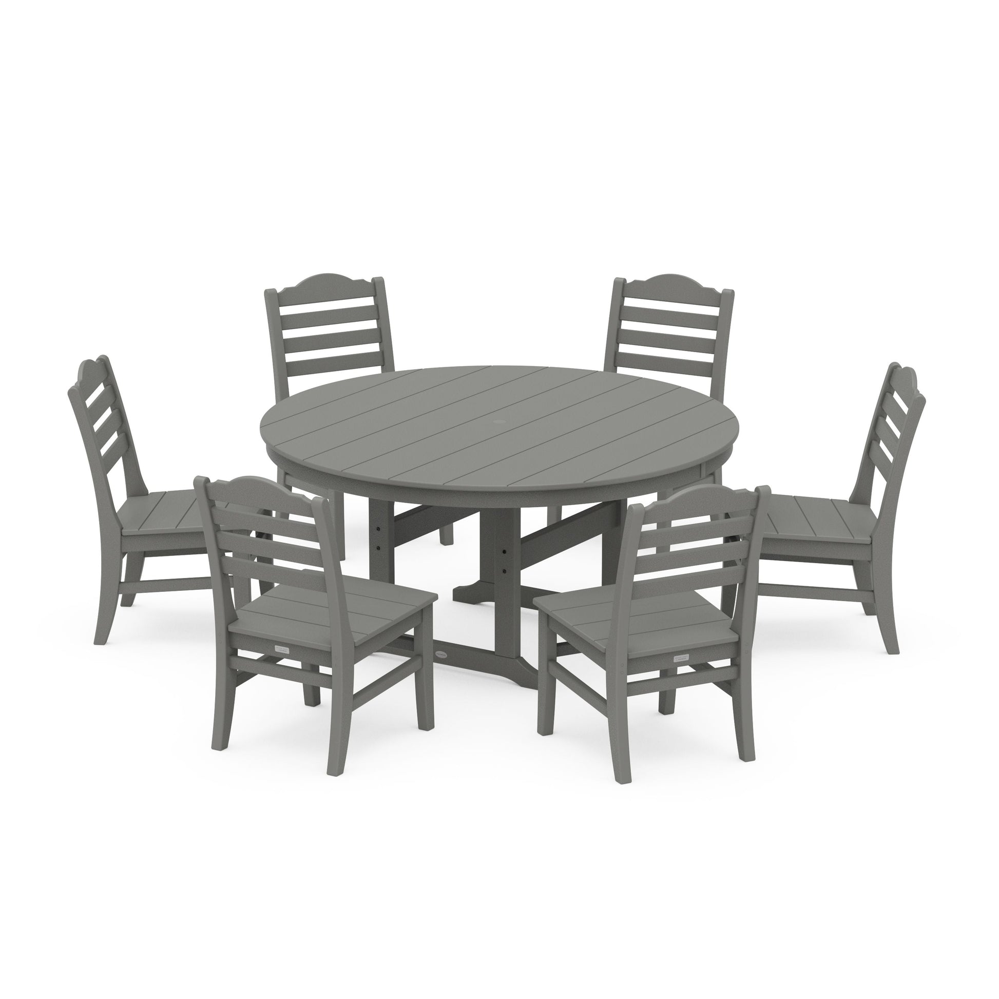 POLYWOOD Savannah 7-Piece Side Chair Round Farmhouse Dining Set — Slate Grey