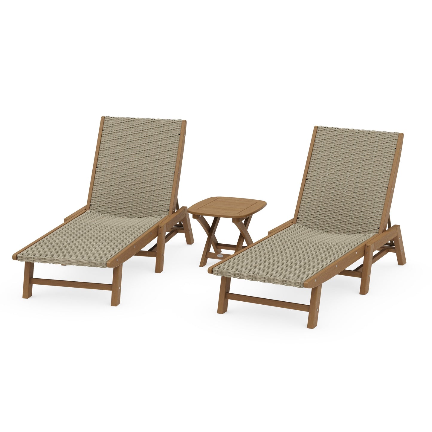 POLYWOOD 3 - Piece Coastal Woven Chaise Chaise Lounge Set — Natural / Dune Grass
