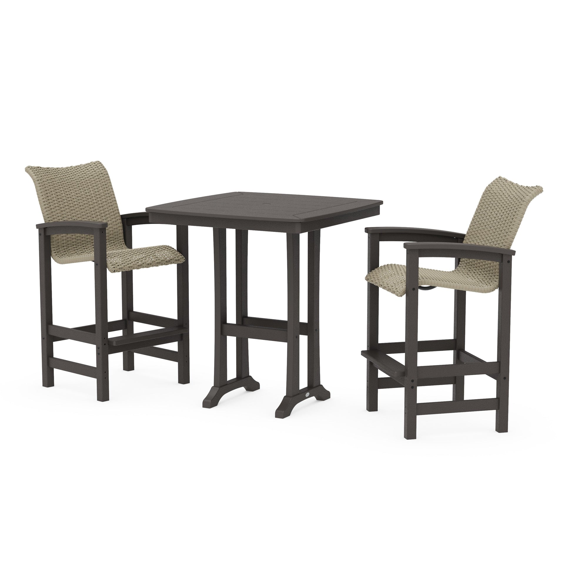 POLYWOOD Coastal Woven 3-Piece Bar Set — Vintage Coffee / Dune Grass