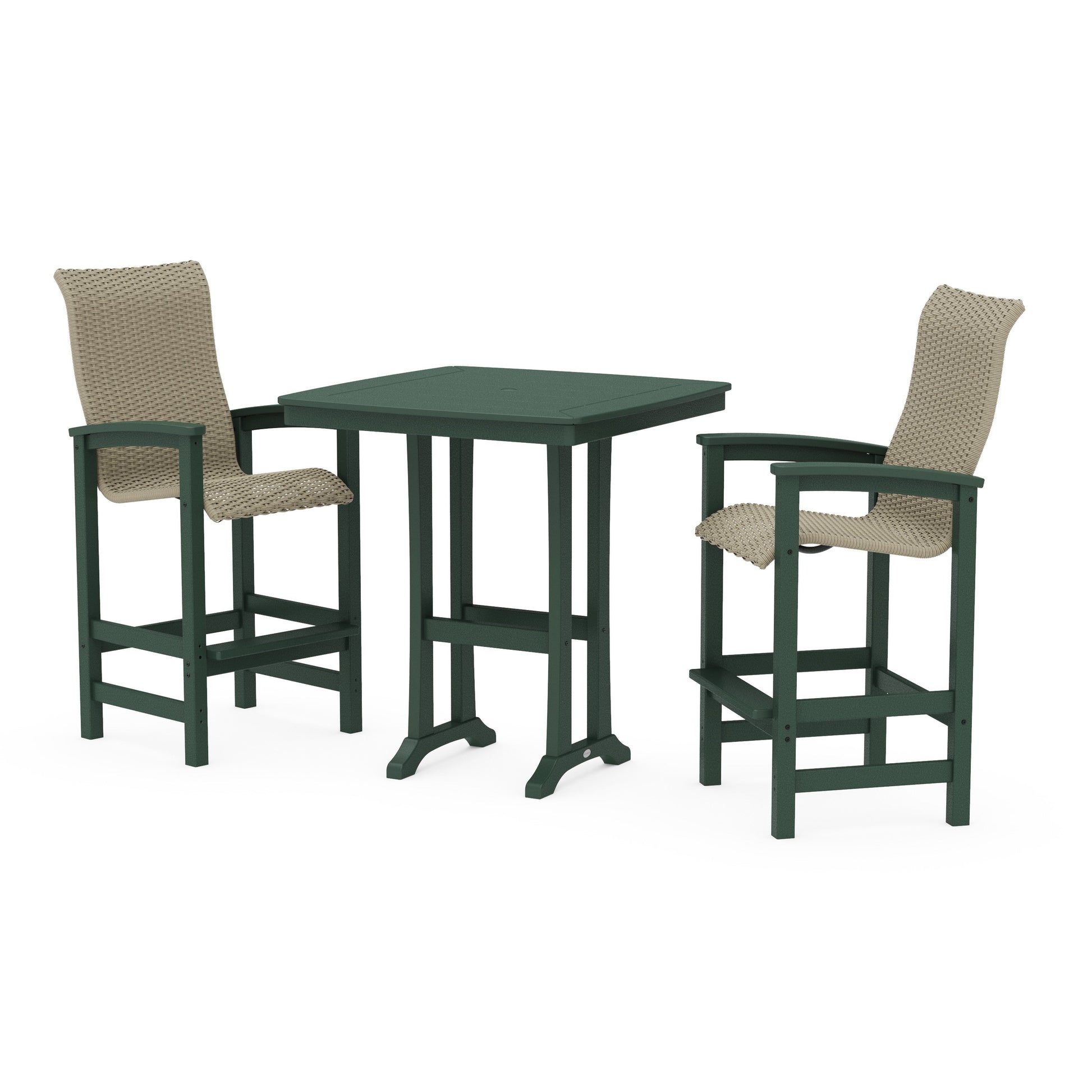 POLYWOOD Coastal Woven High-Back 3-Piece Bar Set — Green / Dune Grass
