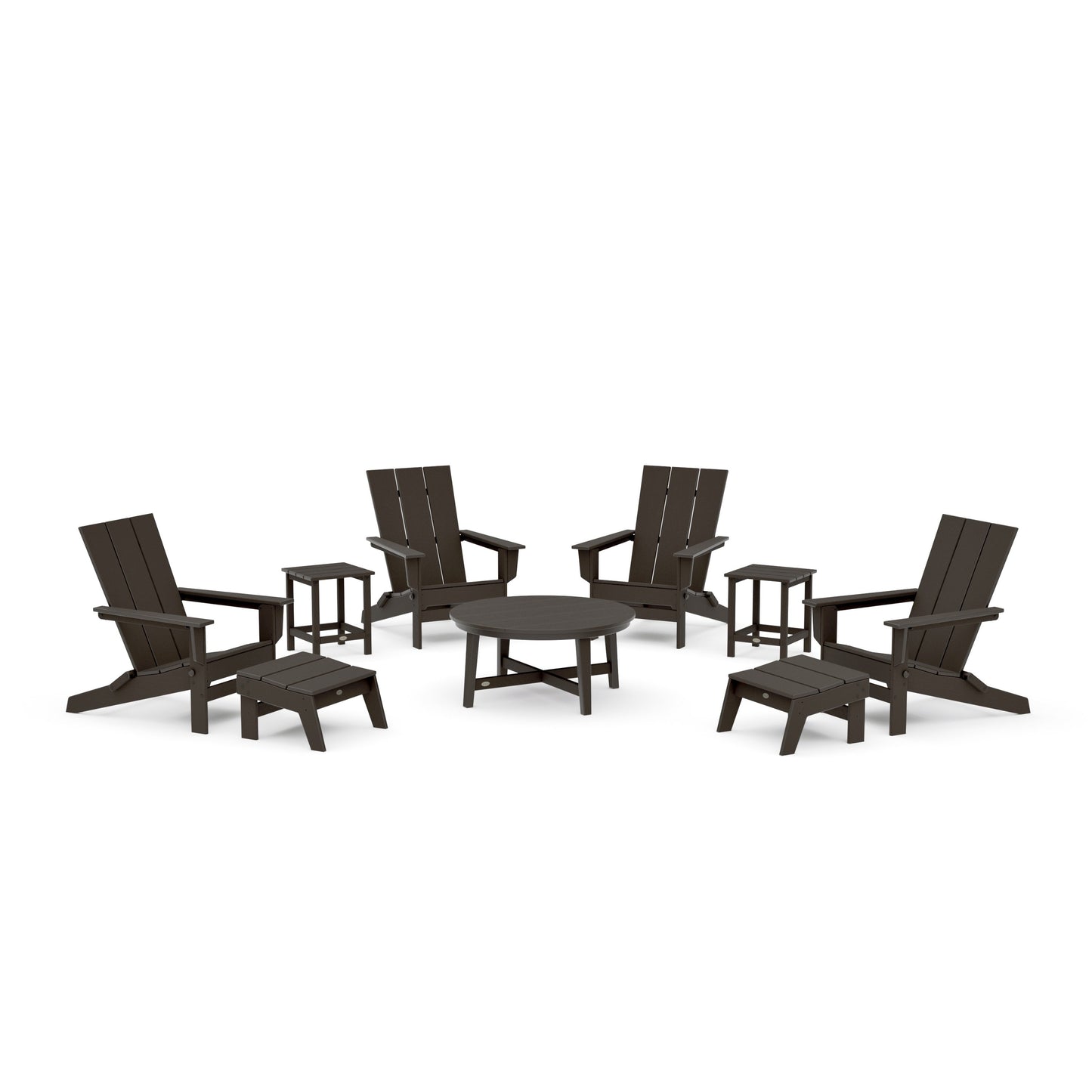 POLYWOOD Modern Studio Folding Adirondack 9-Piece Conversation Set — Vintage Coffee