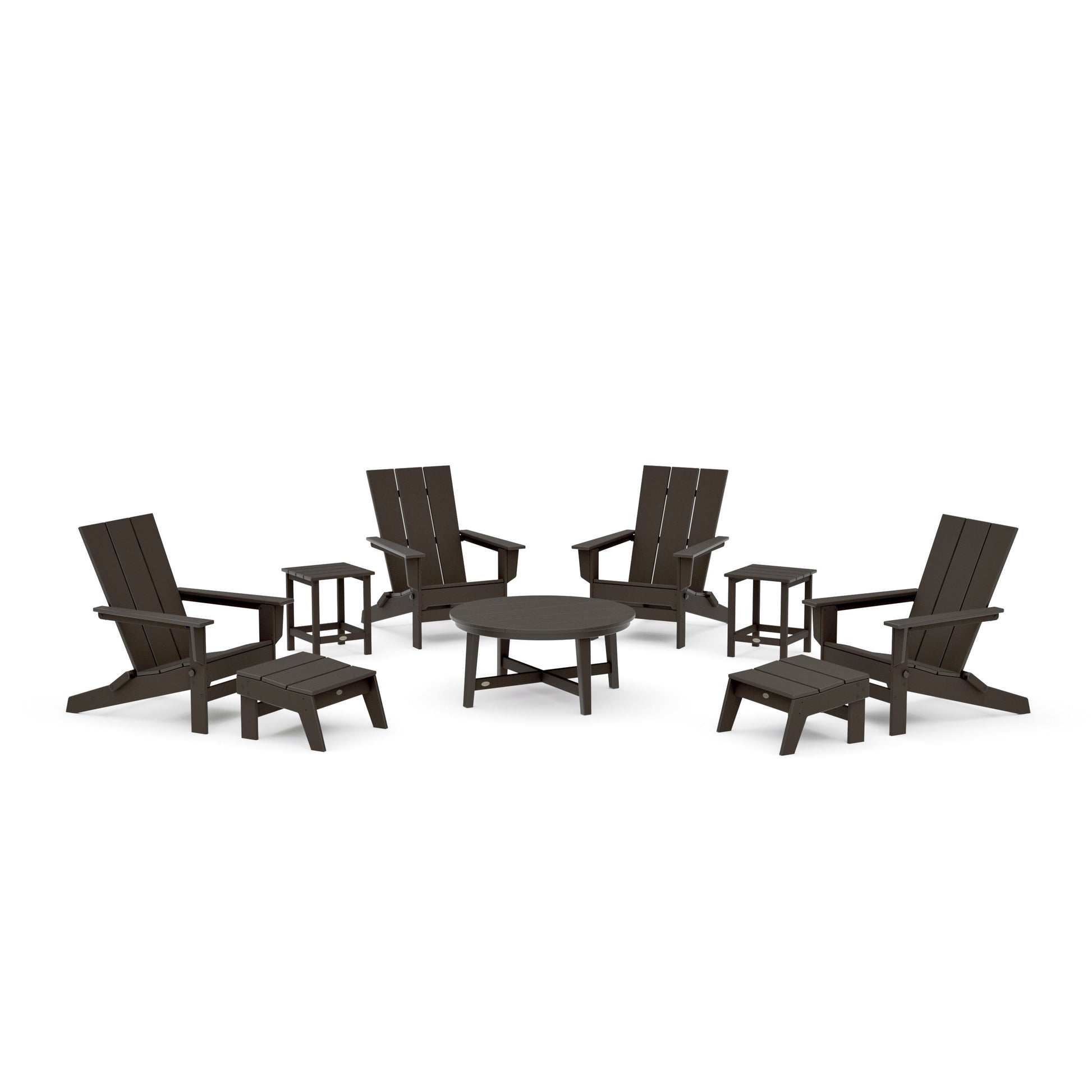 POLYWOOD Modern Studio Folding Adirondack 9-Piece Conversation Set — Vintage Coffee