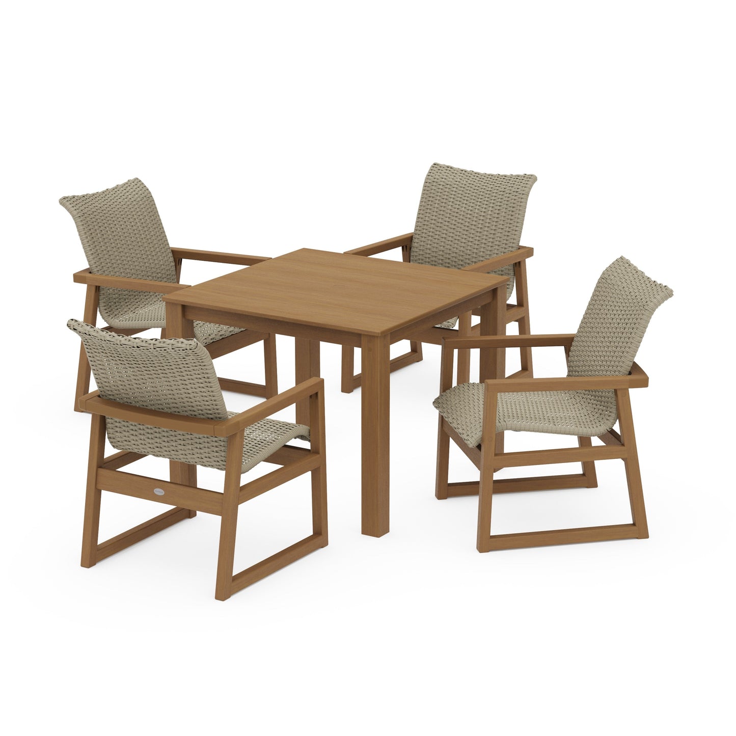 POLYWOOD EDGE Woven 5-Piece Parsons Dining Set — Natural / Dune Grass