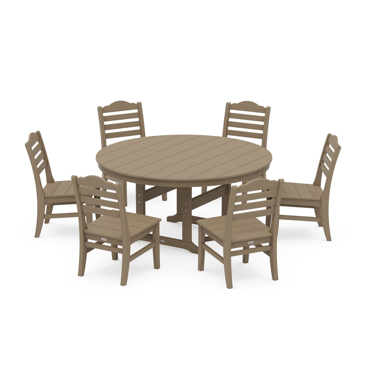 POLYWOOD Savannah 7-Piece Side Chair Round Farmhouse Dining Set — Vintage Sahara