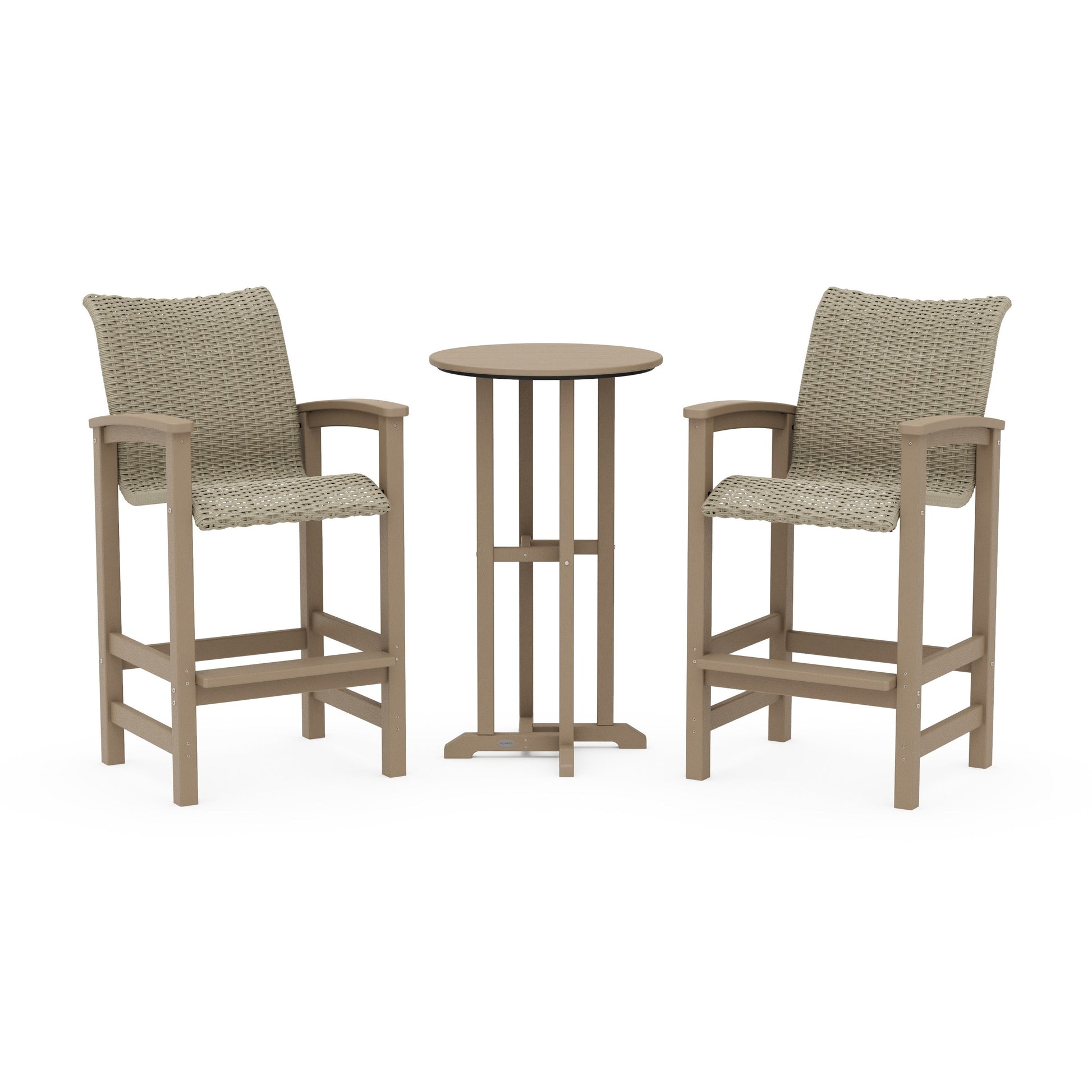 POLYWOOD Coastal Woven 3-Piece Farmhouse Bar Set — Vintage Sahara / Dune Grass