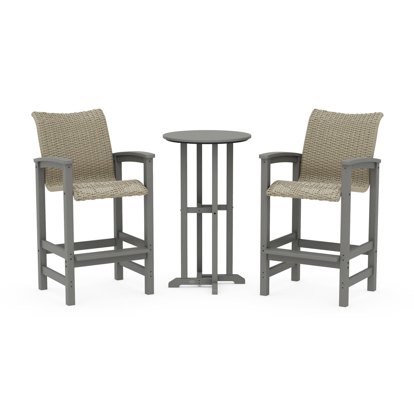 POLYWOOD Coastal Woven 3-Piece Farmhouse Bar Set — Slate Grey / Dune Grass