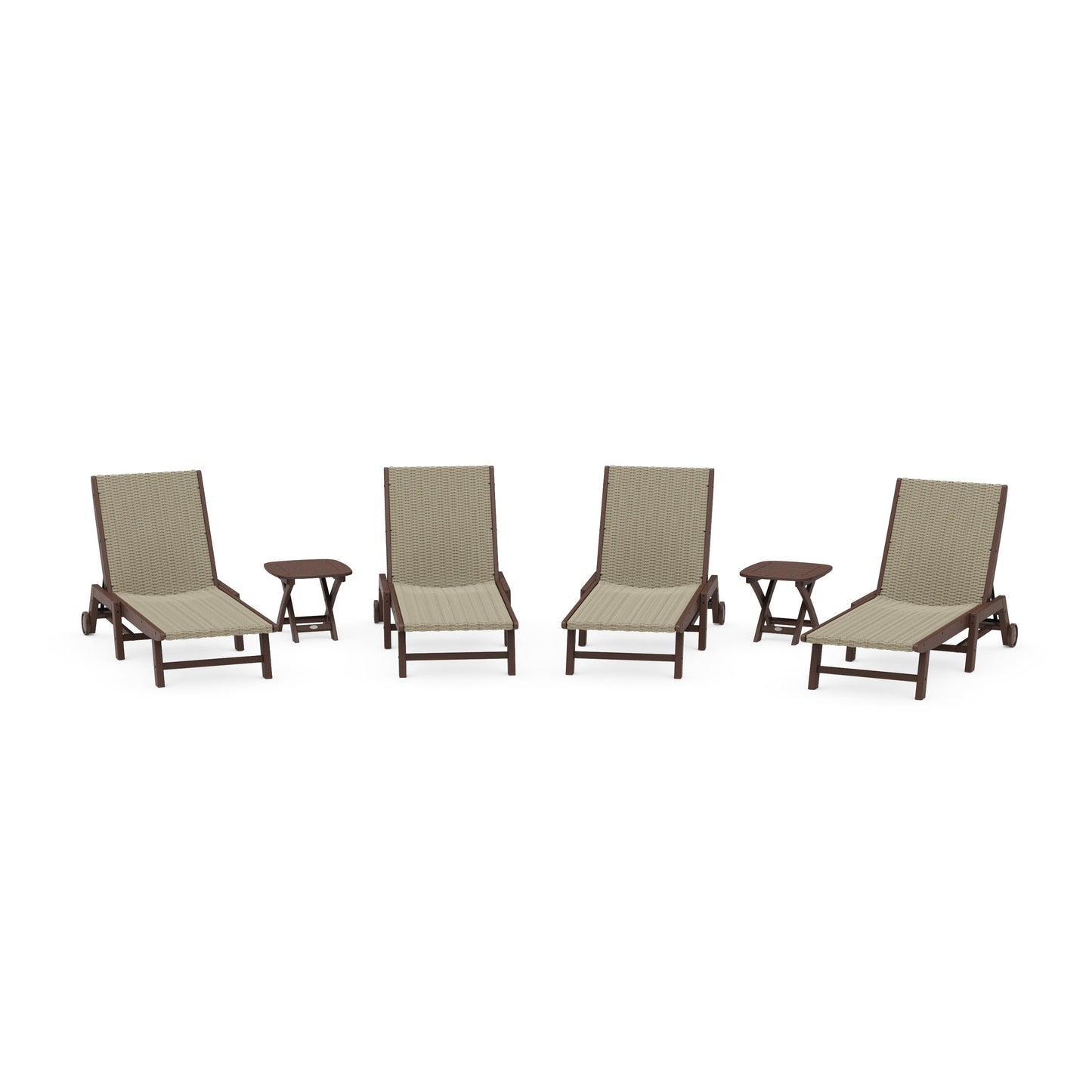 POLYWOOD 6- Piece Coastal Woven Chaise with Wheels Chaise Lounge Set — Mahogany / Dune Grass