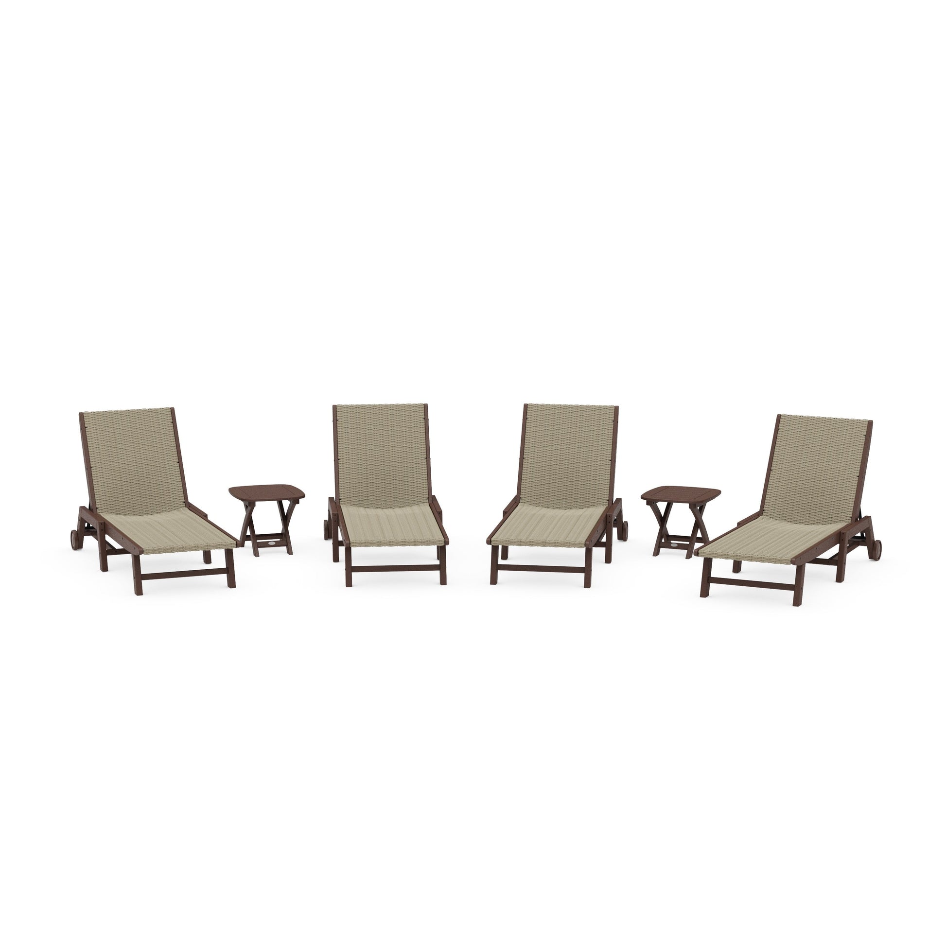 POLYWOOD 6- Piece Coastal Woven Chaise with Wheels Chaise Lounge Set — Mahogany / Dune Grass