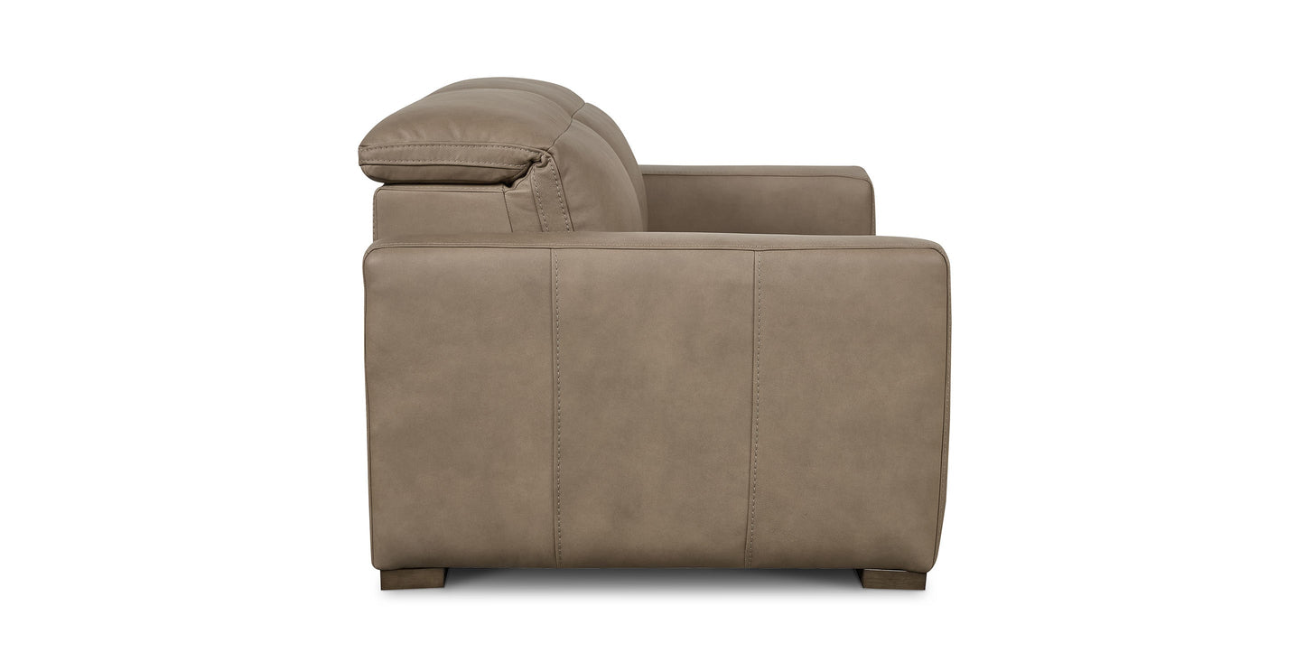 Bassett Club Level Caswell Leather Power Reclining Loveseat — Bassett manufacturer gallery — Caswell Goodland Mushroom — Loveseat w/Power
