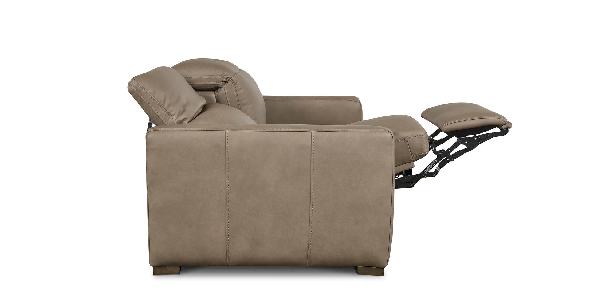 Bassett Club Level Caswell Leather Power Reclining Loveseat — Bassett manufacturer gallery — Caswell Goodland Mushroom — Loveseat w/Power