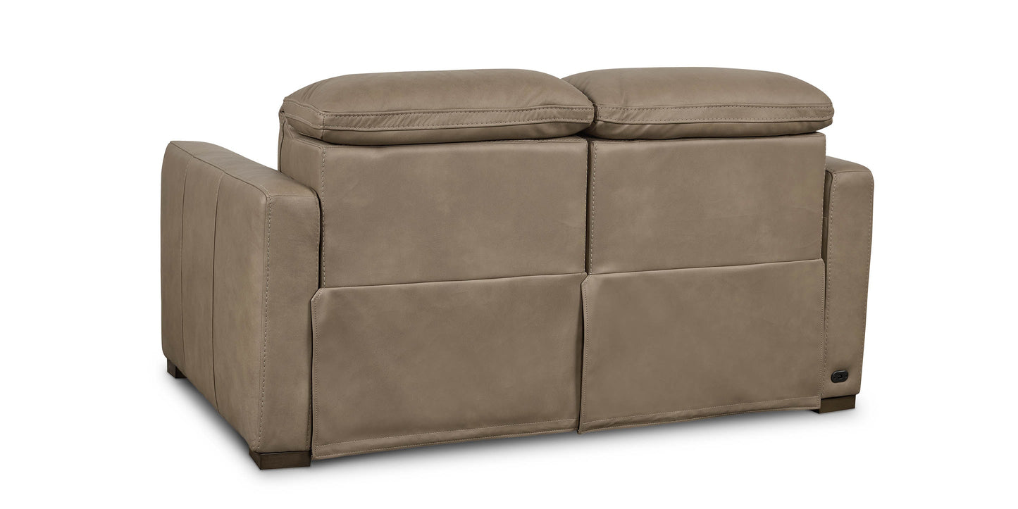 Bassett Club Level Caswell Leather Power Reclining Loveseat — Bassett manufacturer gallery — Caswell Goodland Mushroom — Loveseat w/Power
