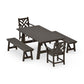 POLYWOOD Chippendale 5-Piece Rustic Farmhouse Dining Set With Benches — Vintage Coffee