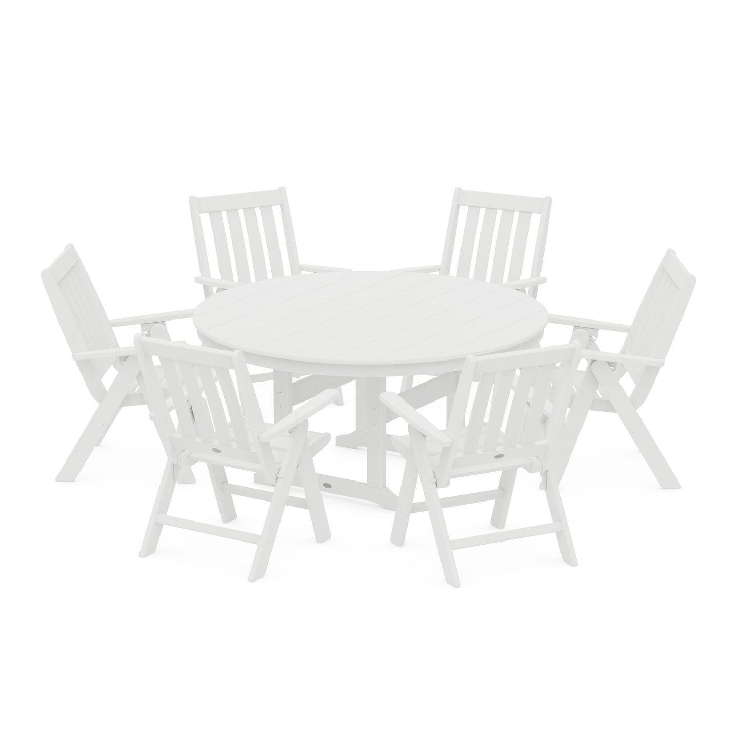 POLYWOOD Vineyard 7-Piece Folding Chair Round Farmhouse Dining Set — White
