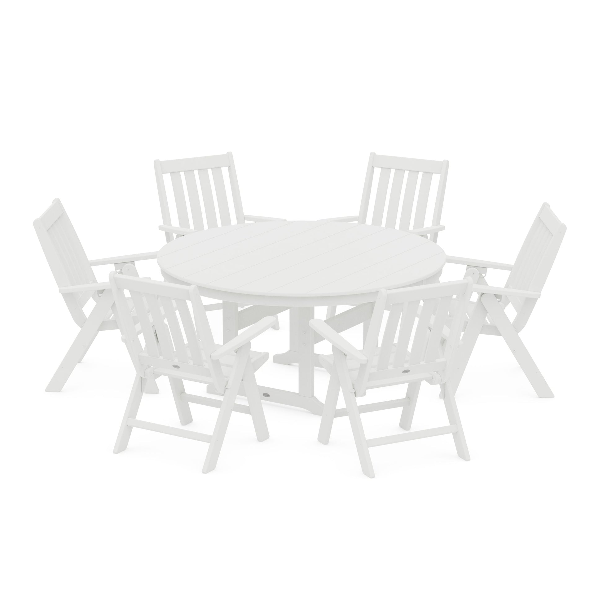 POLYWOOD Vineyard 7-Piece Folding Chair Round Farmhouse Dining Set — White