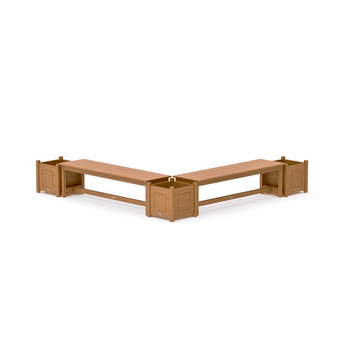 POLYWOOD 60" Country Living L- Shaped Planter Bench Corner Set — Natural