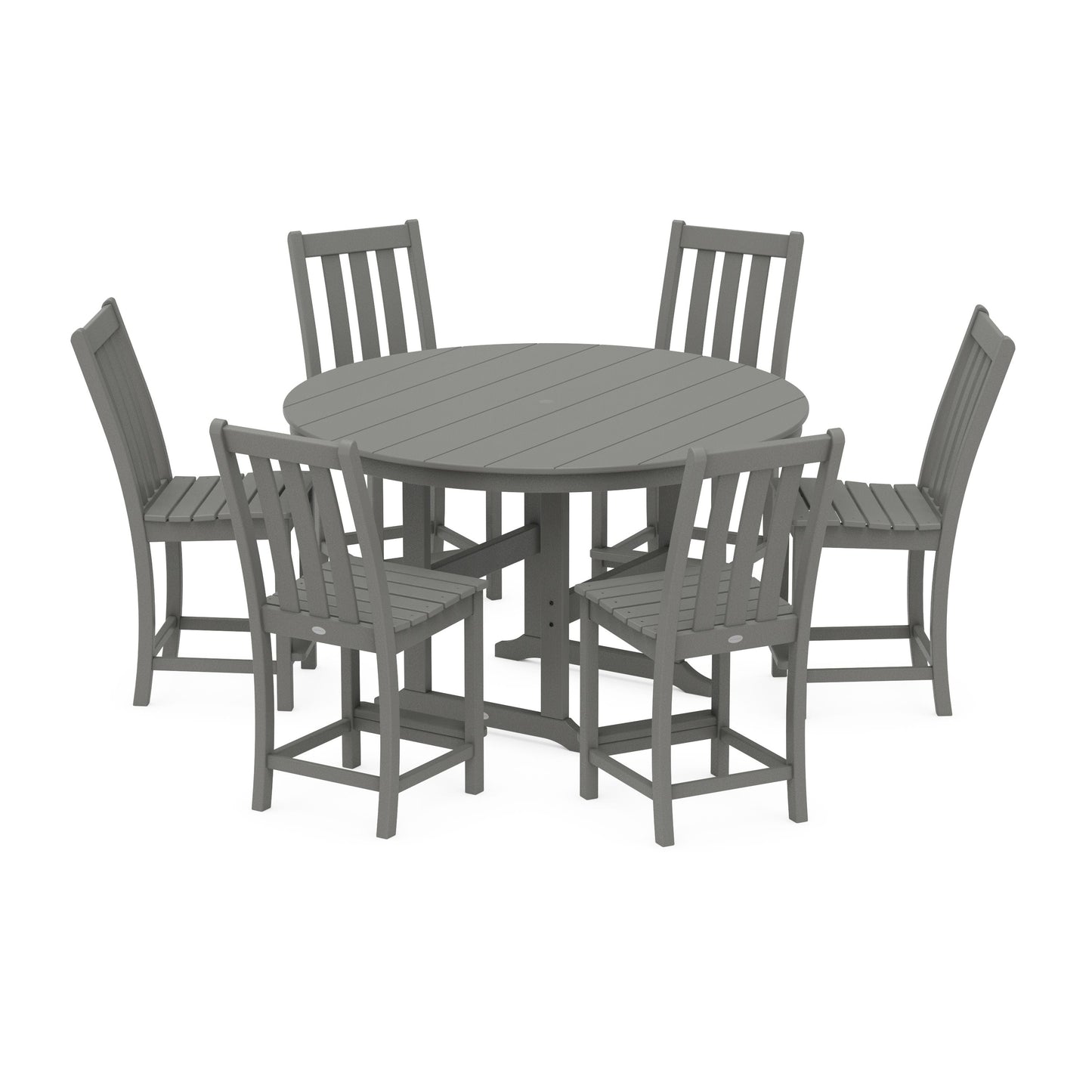 POLYWOOD Vineyard 7-Piece Farmhouse Side Chair Round Farmhouse Counter Set — Slate Grey