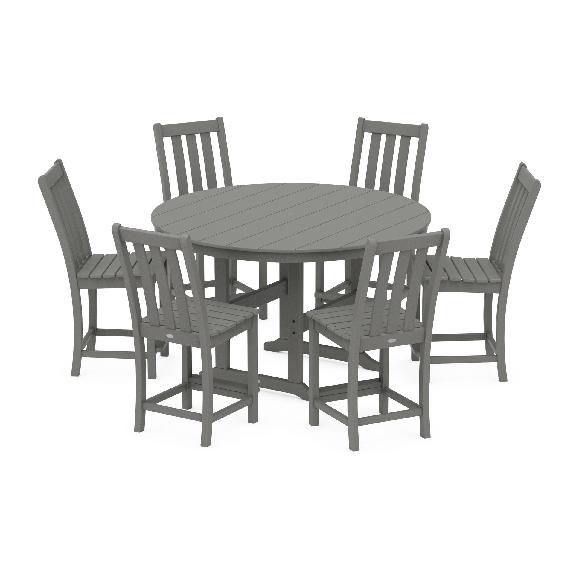 POLYWOOD Vineyard 7-Piece Farmhouse Side Chair Round Farmhouse Counter Set — Slate Grey