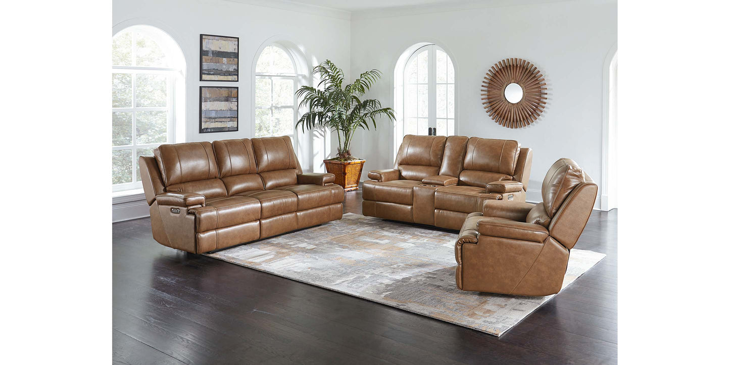 Bassett Club Level Parsons Leather Power Reclining Sectional — Bassett manufacturer gallery — Parsons Umber — Curved Motion Sectional