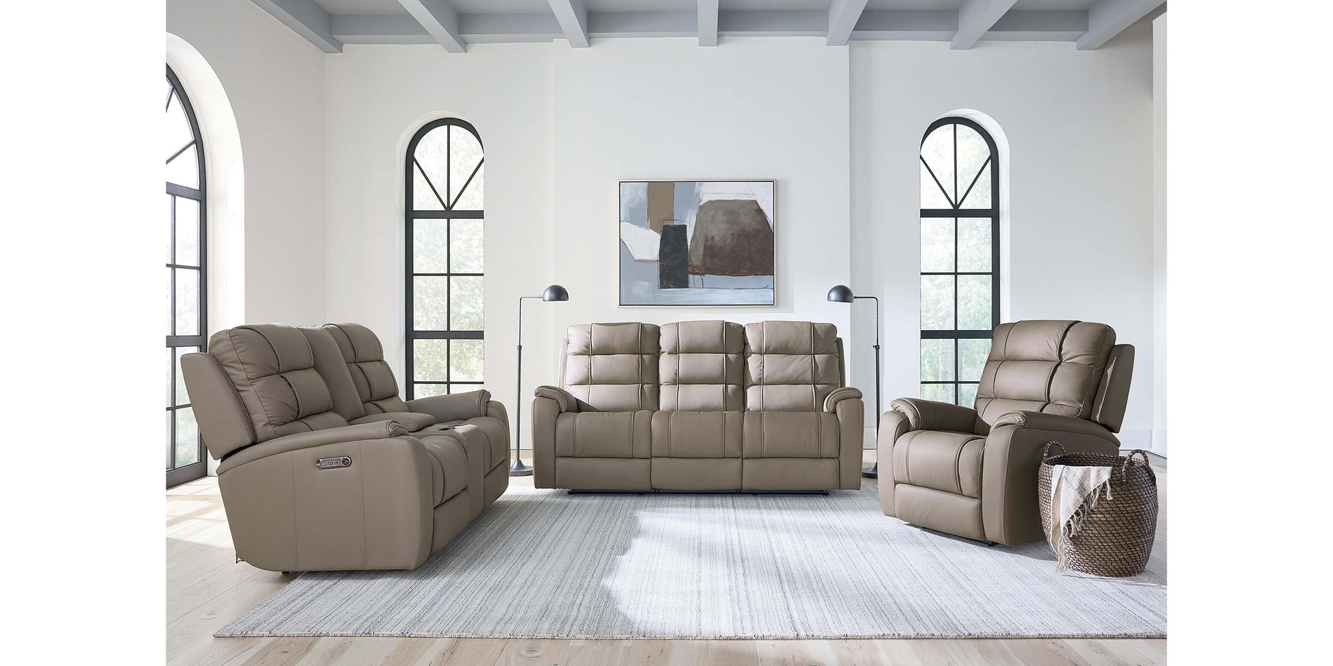 Bassett Club Level Wendell Leather Power Reclining Loveseat with Center Console — Bassett manufacturer gallery — Loveseat w/Power & Console image number 1