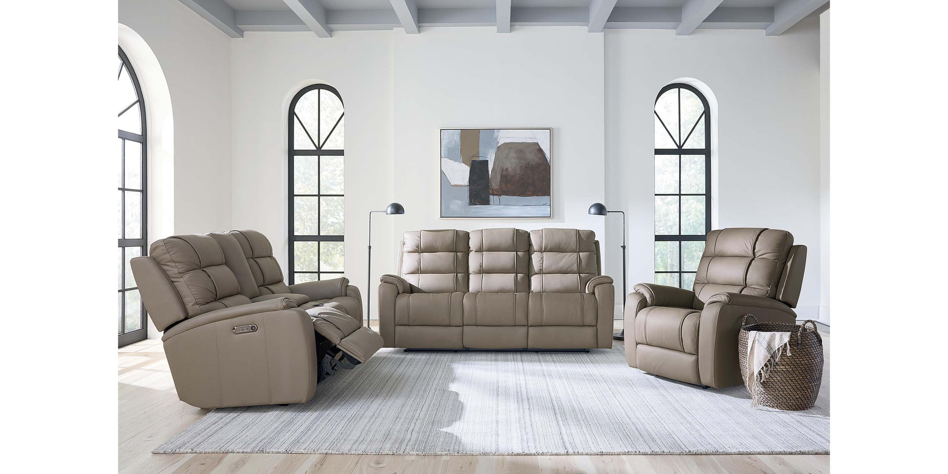Bassett Club Level Wendell Leather Power Reclining Loveseat with Center Console — Bassett manufacturer gallery — Loveseat w/Power & Console image number 2