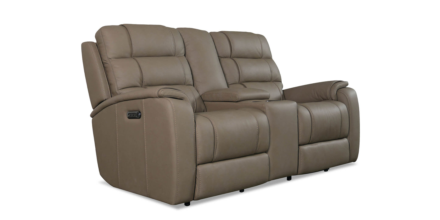Bassett Club Level Wendell Leather Power Reclining Loveseat with Center Console — Bassett manufacturer gallery — Loveseat w/Power & Console image number 3