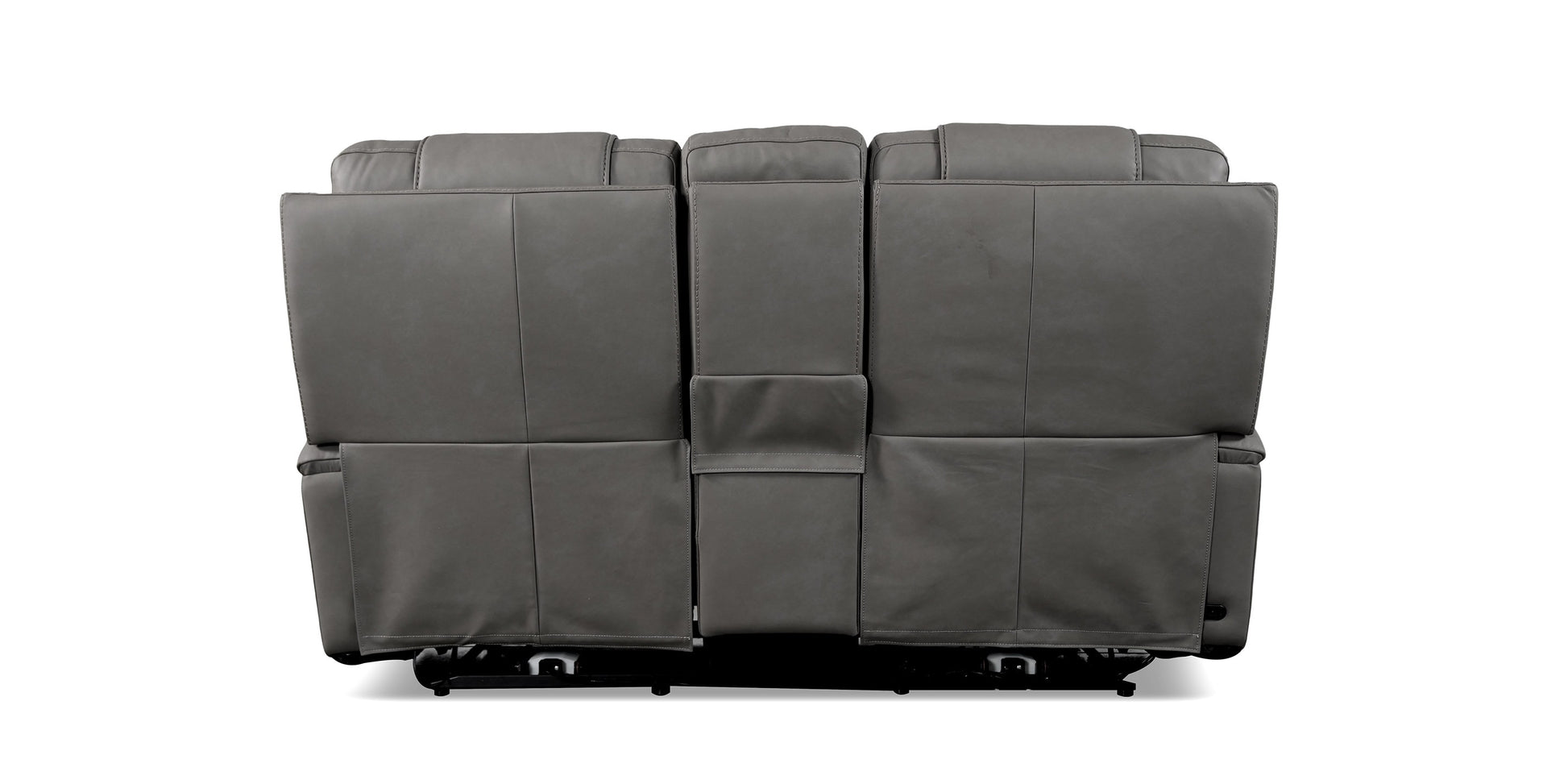 Bassett Club Level Wendell Leather Power Reclining Loveseat with Center Console — Bassett manufacturer gallery — Wendell Gunmetal — Loveseat w/Power & Console