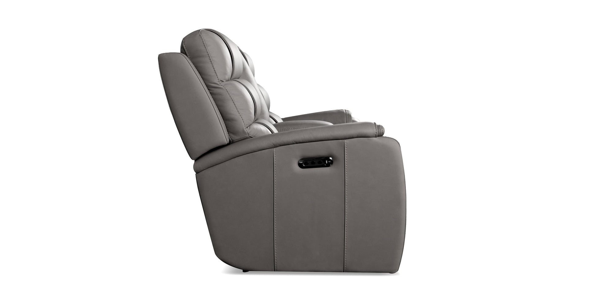 Bassett Club Level Wendell Leather Power Reclining Loveseat with Center Console — Bassett manufacturer gallery — Wendell Gunmetal — Loveseat w/Power & Console