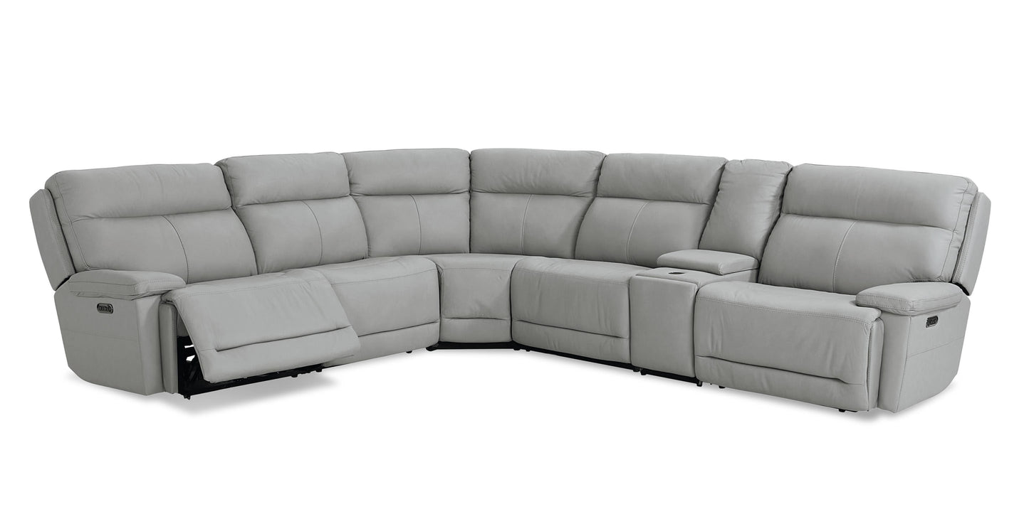 Bassett Club Level Fletcher Leather Power Reclining Sectional — Bassett manufacturer gallery — Curved Motion Sectional image number 3