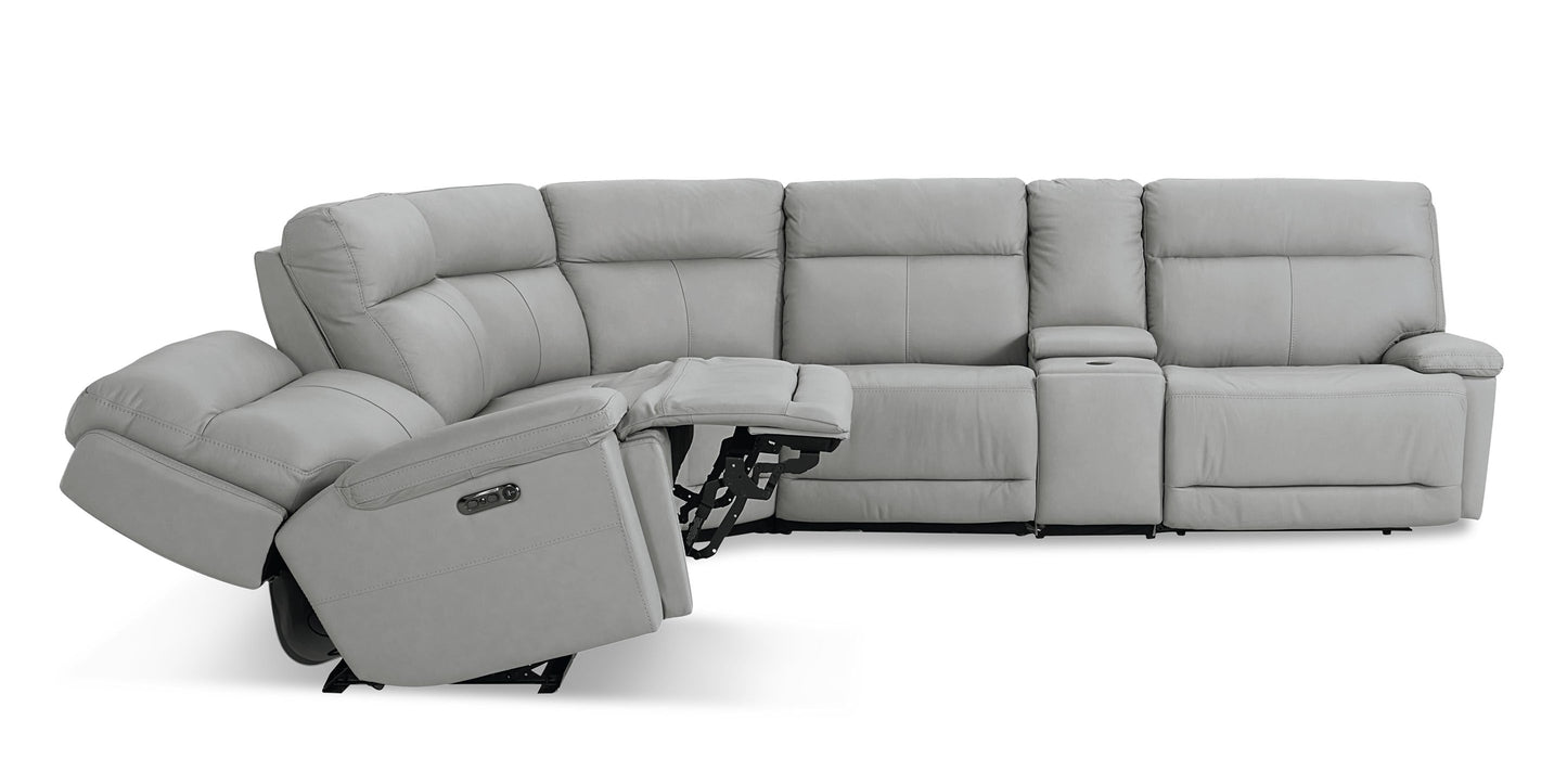 Bassett Club Level Fletcher Leather Power Reclining Sectional — Bassett manufacturer gallery — Curved Motion Sectional image number 4
