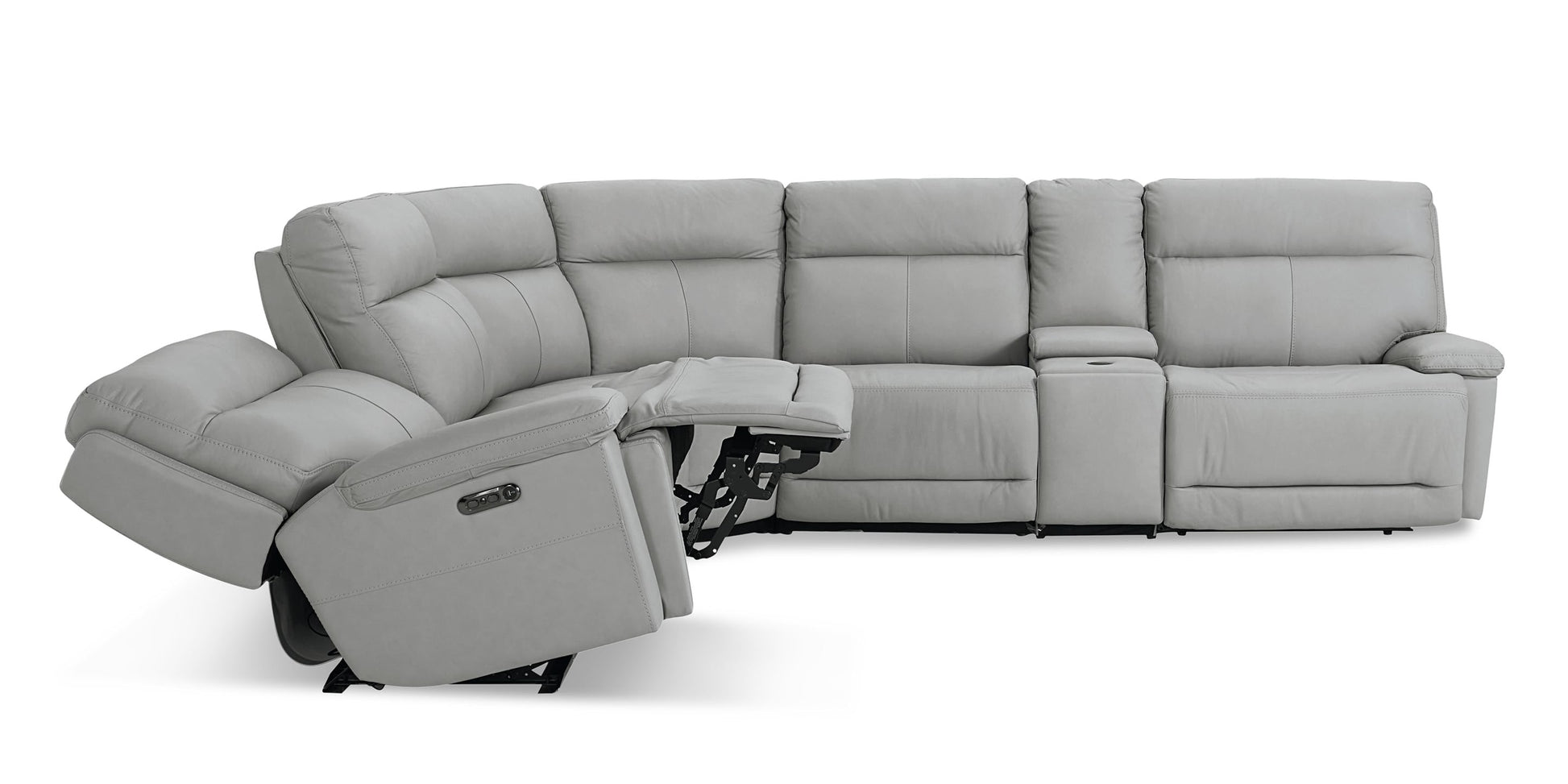 Bassett Club Level Fletcher Leather Power Reclining Sectional — Bassett manufacturer gallery — Curved Motion Sectional image number 4