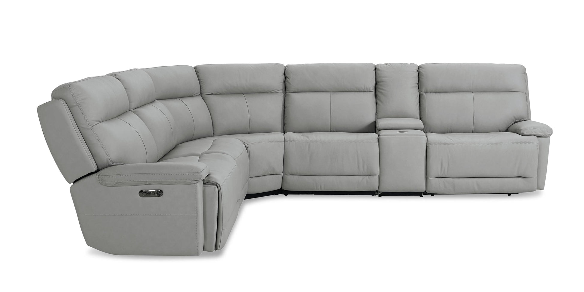 Bassett Club Level Fletcher Leather Power Reclining Sectional — Bassett manufacturer gallery — Curved Motion Sectional image number 5