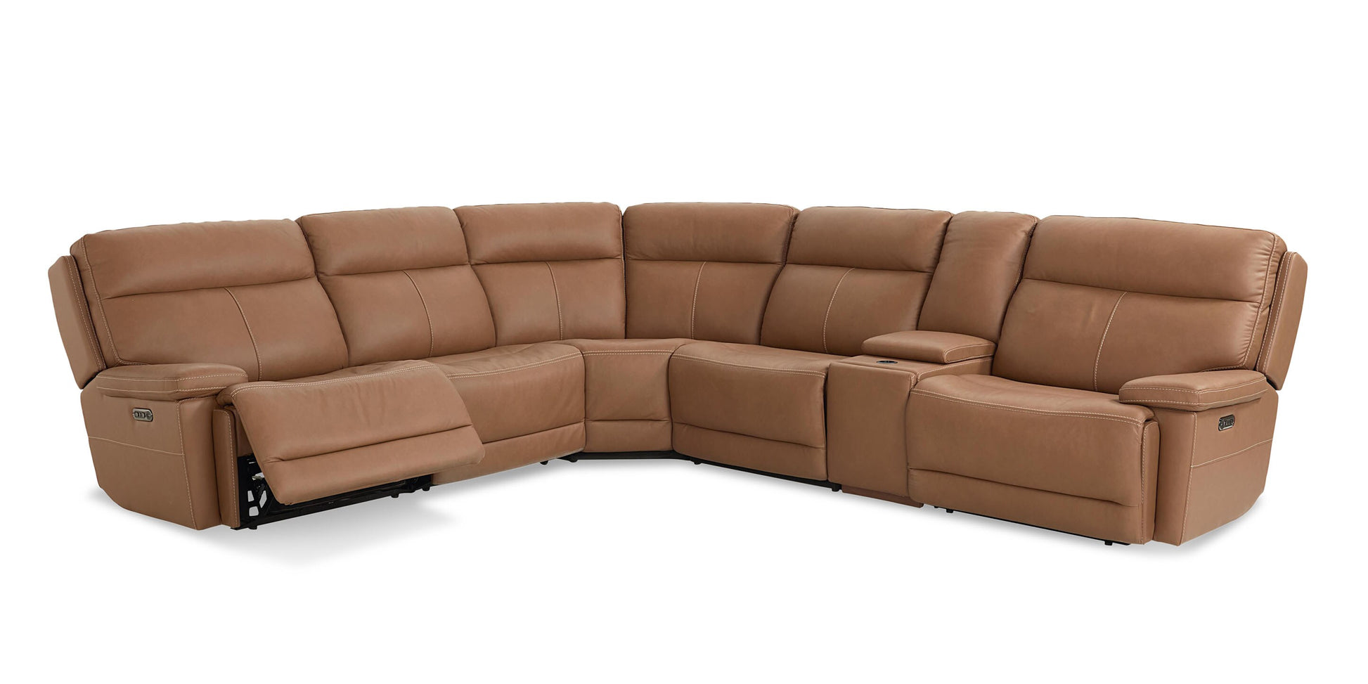 Bassett Club Level Fletcher Leather Power Reclining Sectional — Bassett manufacturer gallery — Fletcher Antelope — Curved Motion Sectional