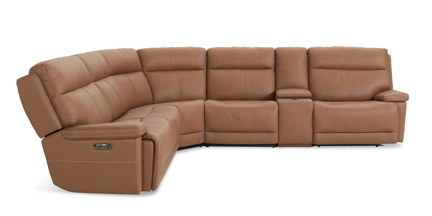 Bassett Club Level Fletcher Leather Power Reclining Sectional — Bassett manufacturer gallery — Fletcher Antelope — Curved Motion Sectional