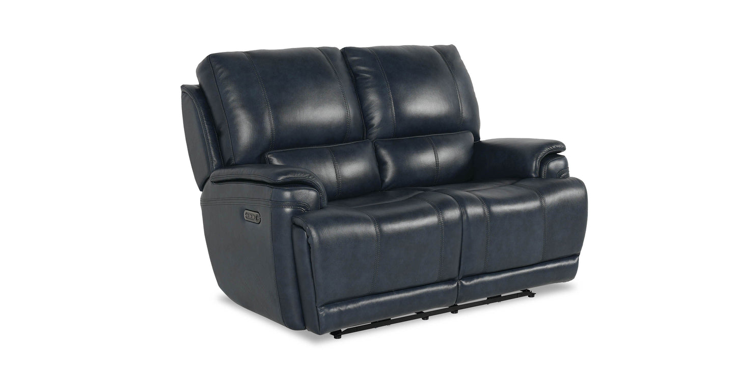Bassett Club Level Burlington Leather Power Reclining Loveseat — Bassett manufacturer gallery — Burlington Navy — Loveseat w/Power