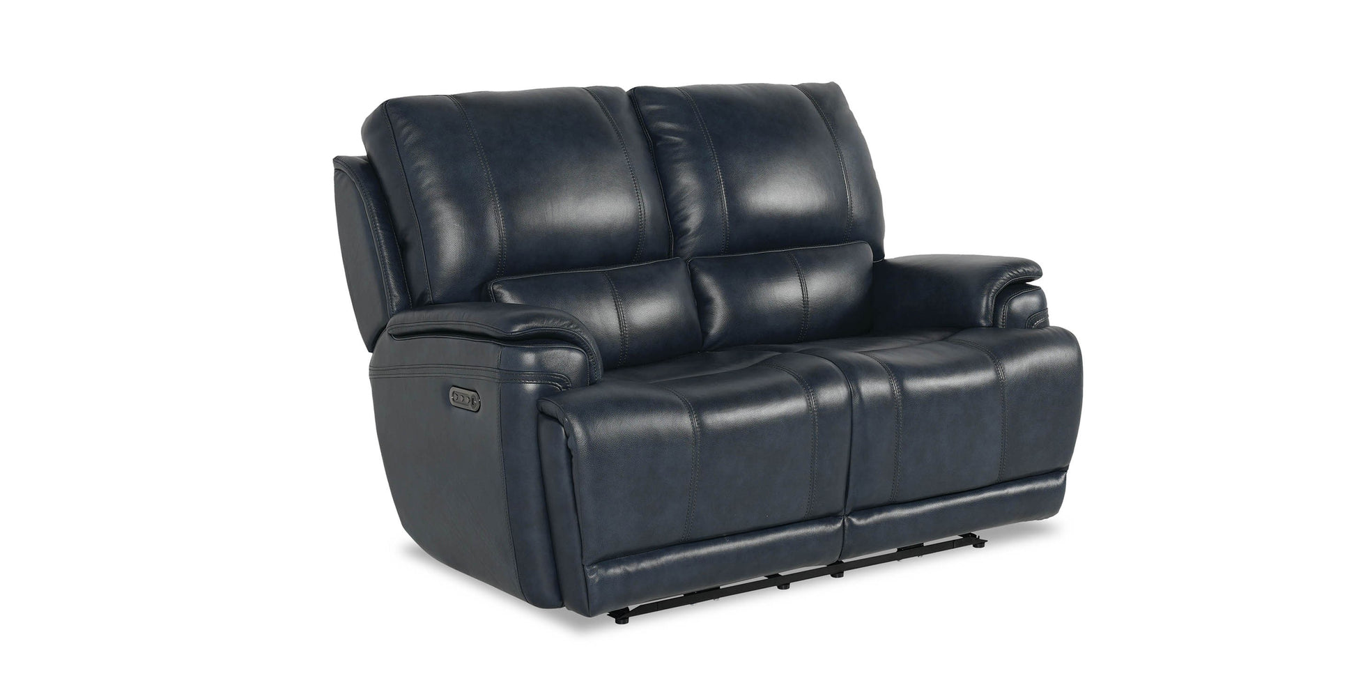 Bassett Club Level Burlington Leather Power Reclining Loveseat — Bassett manufacturer gallery — Burlington Navy — Loveseat w/Power