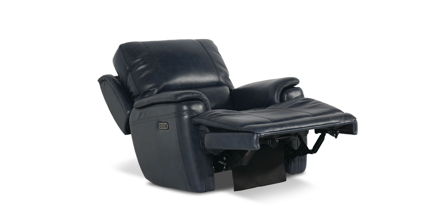 Bassett Club Level Burlington Leather Zero Gravity Power Recliner — Bassett manufacturer gallery — Burlington Navy — Recliner w/Power