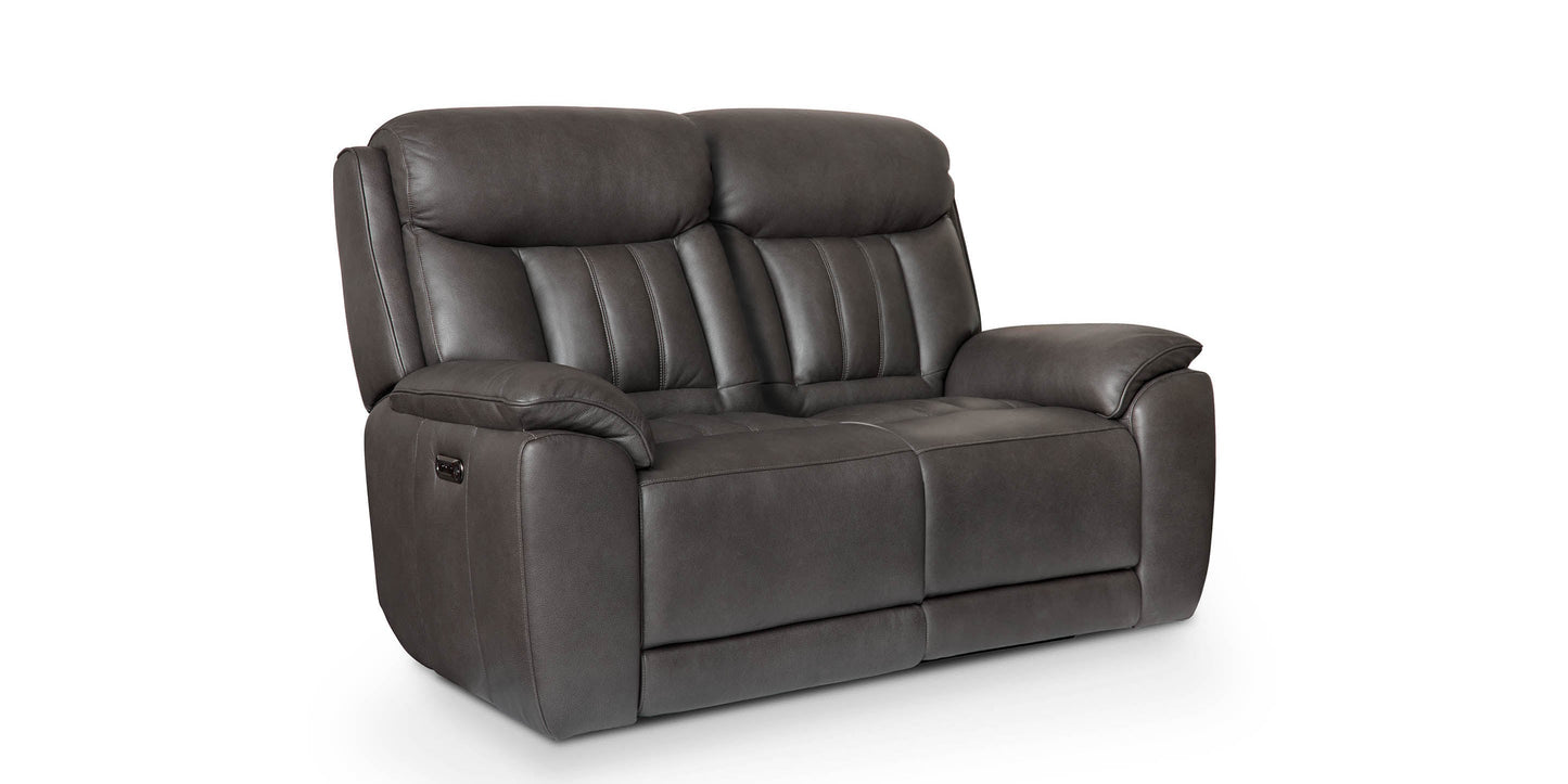 Bassett Club Level Benson Leather Power Reclining Loveseat — Bassett manufacturer gallery — Benson Tuscan Gunmetal — Power Loveseat