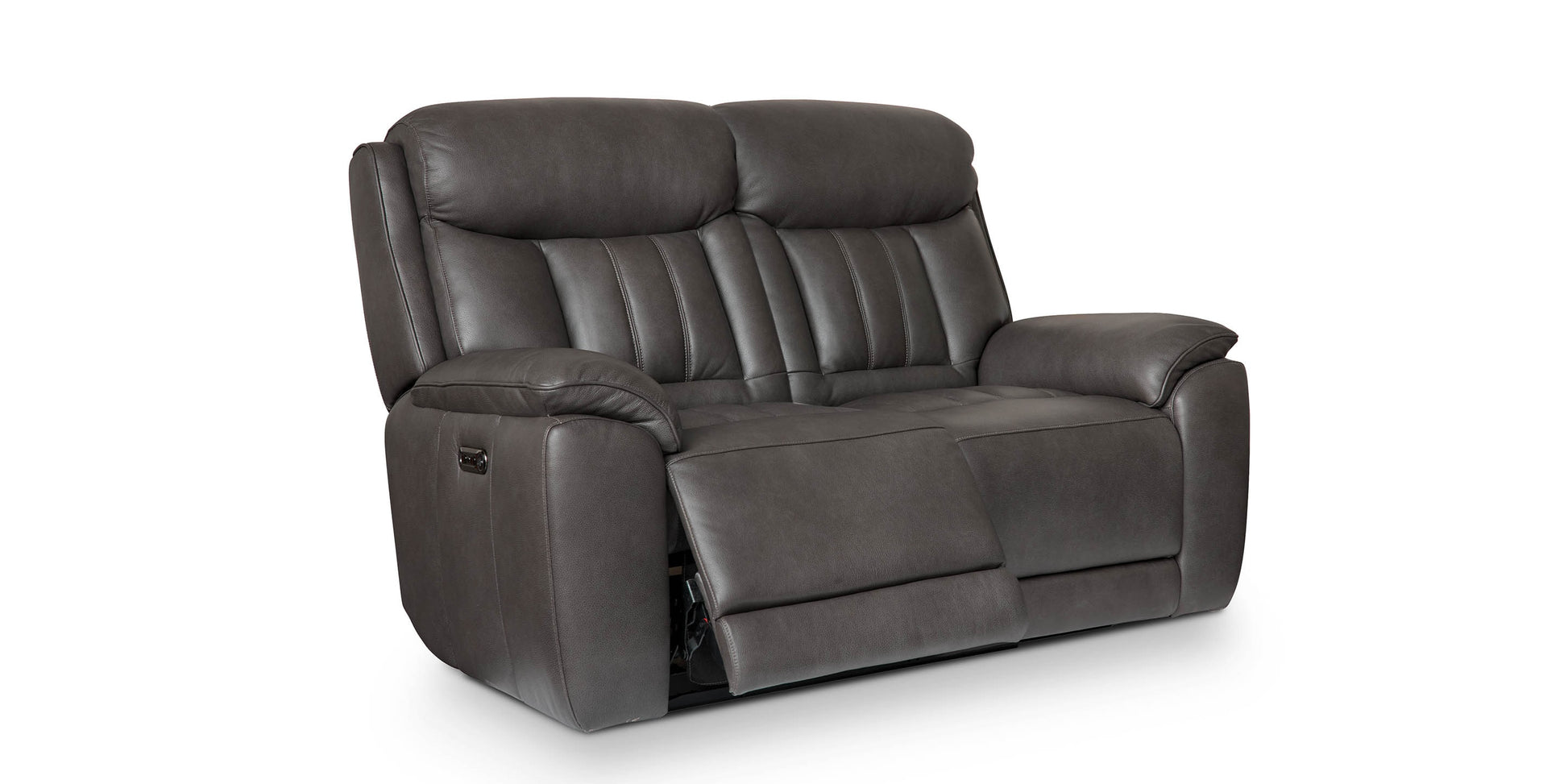 Bassett Club Level Benson Leather Power Reclining Loveseat — Bassett manufacturer gallery — Benson Tuscan Gunmetal — Power Loveseat