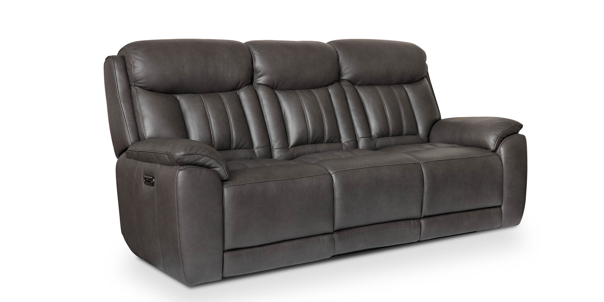 Bassett Club Level Benson Leather Power Reclining Sofa — Bassett manufacturer gallery — Benson Tuscan Gunmetal — Power Sofa