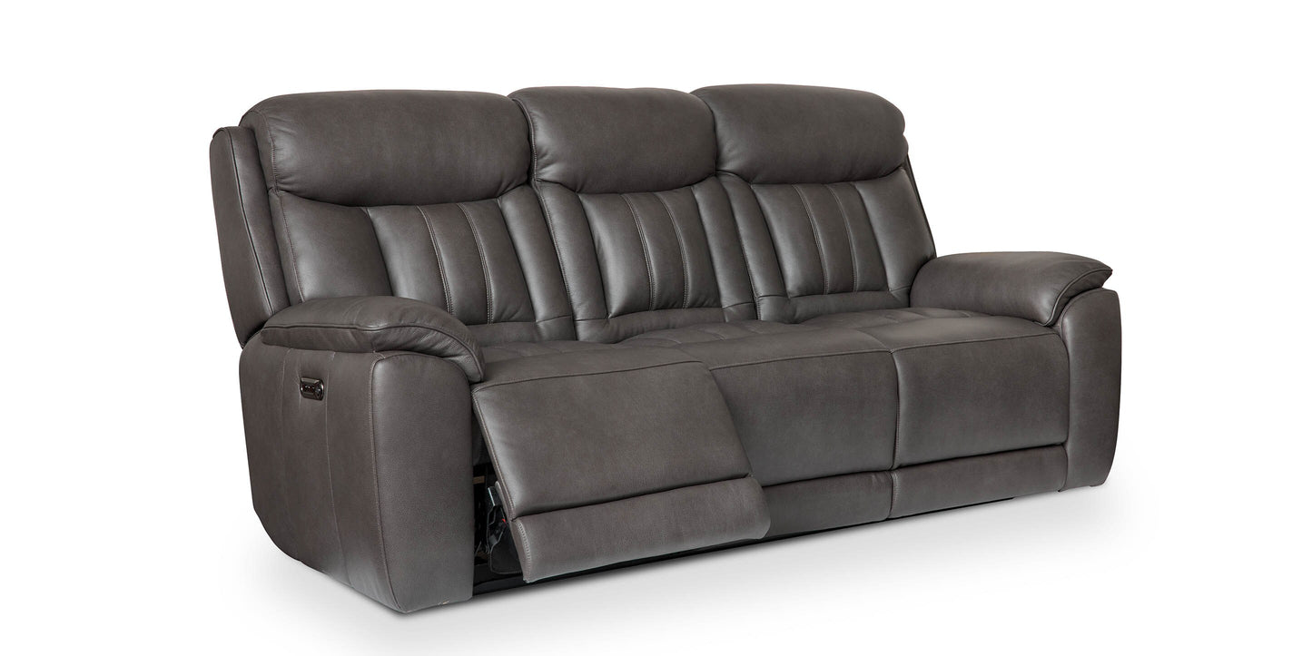 Bassett Club Level Benson Leather Power Reclining Sofa — Bassett manufacturer gallery — Benson Tuscan Gunmetal — Power Sofa