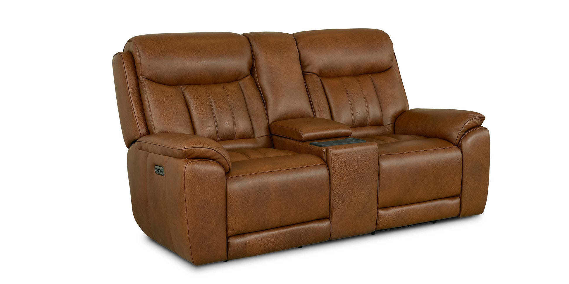 Bassett Club Level Benson Leather Power Reclining Loveseat with Center Console — Bassett manufacturer gallery — Power Loveseat w/ console image number 7