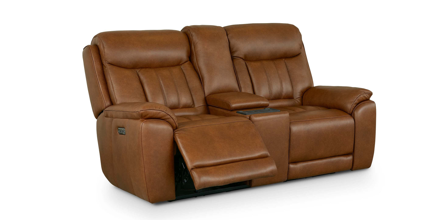 Bassett Club Level Benson Leather Power Reclining Loveseat with Center Console — Bassett manufacturer gallery — Power Loveseat w/ console image number 8