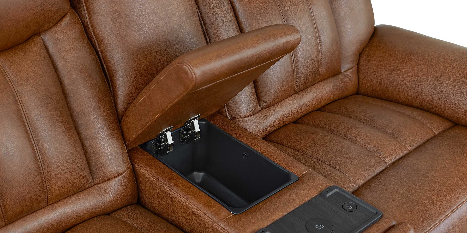 Bassett Club Level Benson Leather Power Reclining Loveseat with Center Console — Bassett manufacturer gallery — Power Loveseat w/ console image number 5