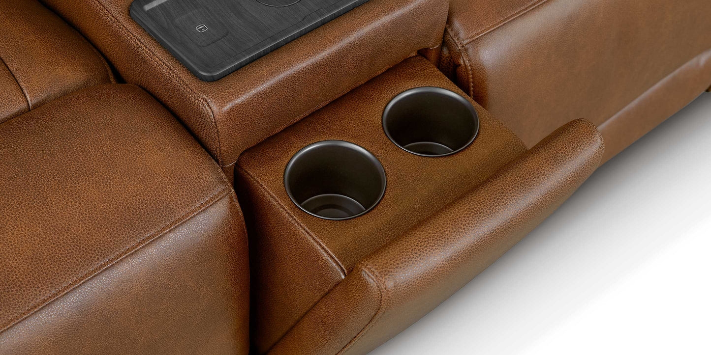 Bassett Club Level Benson Leather Power Reclining Loveseat with Center Console — Bassett manufacturer gallery — Power Loveseat w/ console image number 6