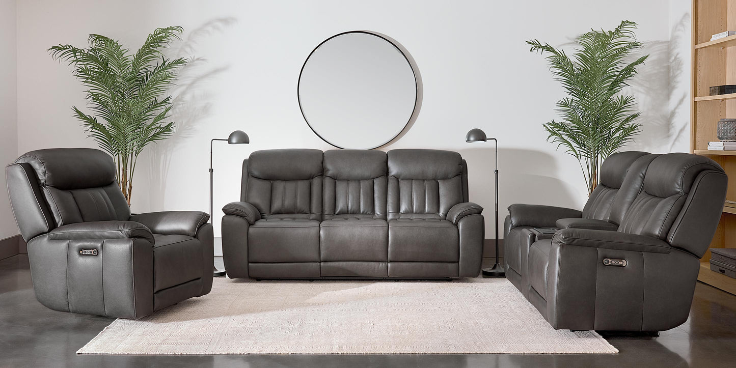 Bassett Club Level Benson Leather Power Reclining Loveseat with Center Console — Bassett manufacturer gallery — Power Loveseat w/ console image number 1