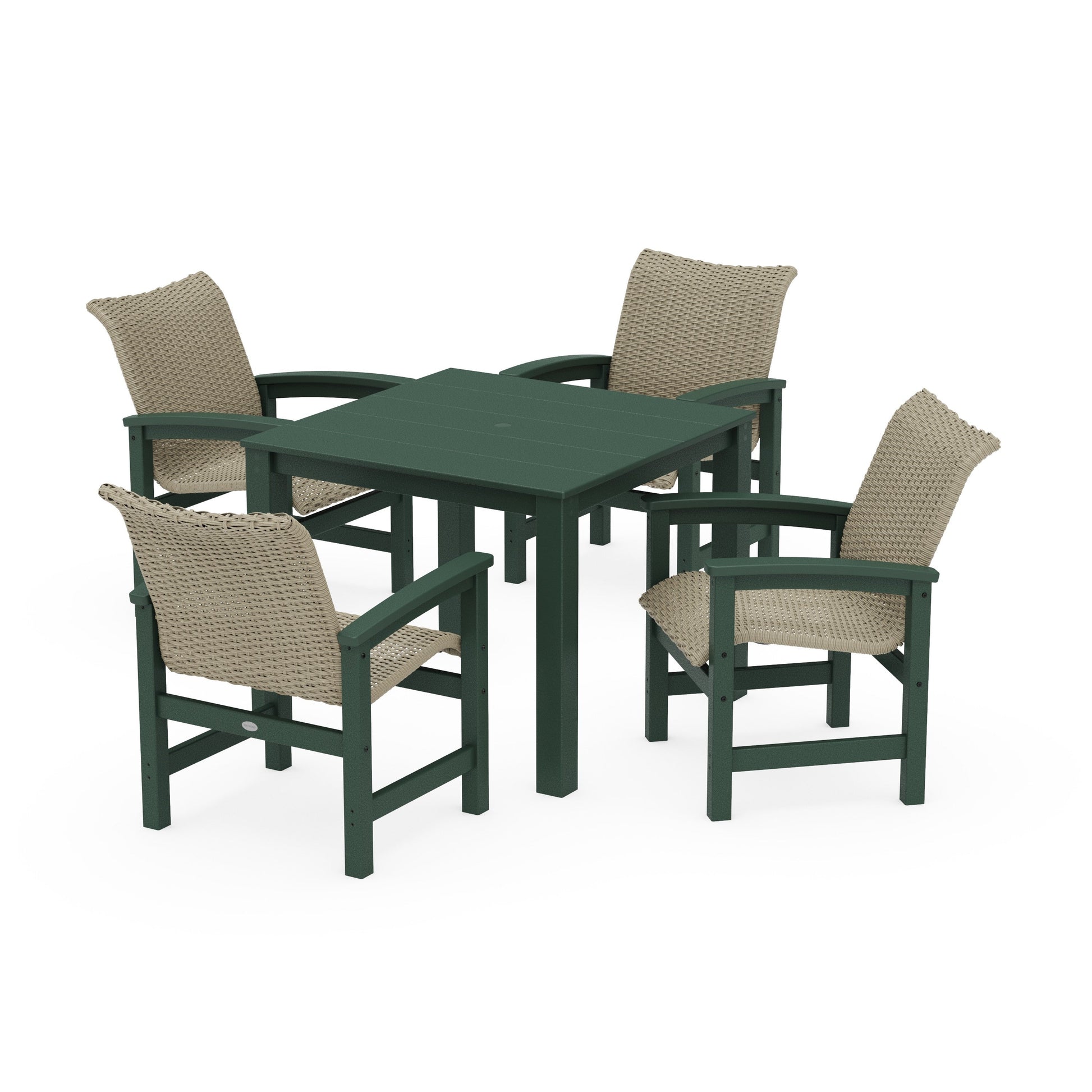 POLYWOOD Coastal Woven 5-Piece Parsons Dining Set — Green / Dune Grass