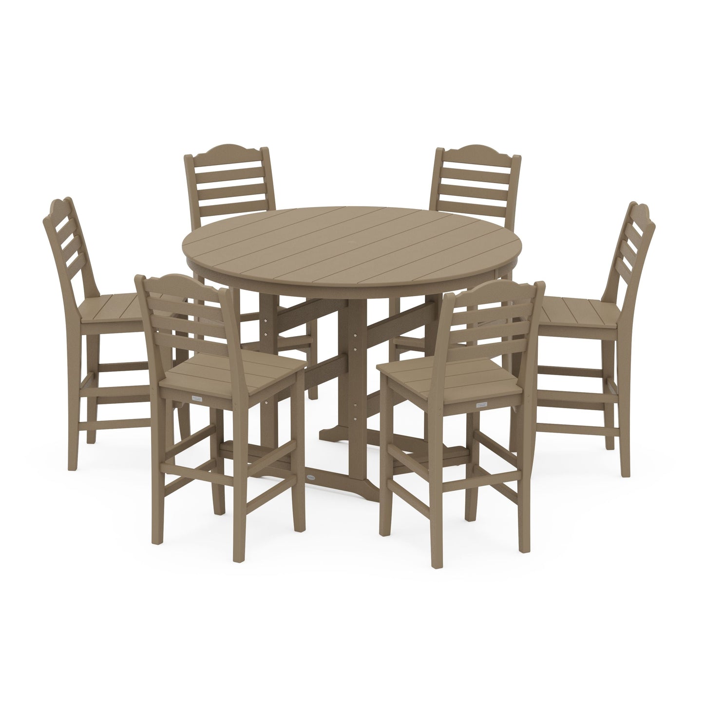 POLYWOOD Savannah 7-Piece Farmhouse Side Chair Round Bar Set — Vintage Sahara