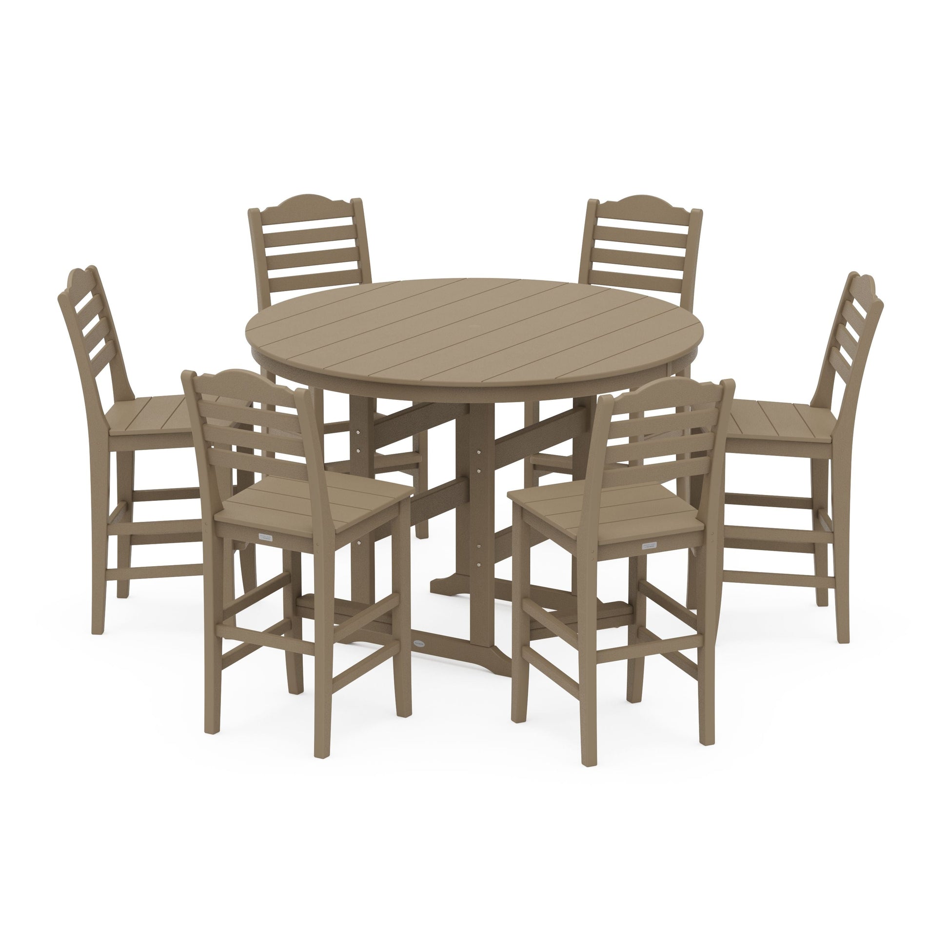 POLYWOOD Savannah 7-Piece Farmhouse Side Chair Round Bar Set — Vintage Sahara